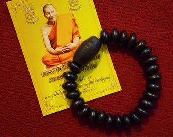 Authentic Tamarind Heartwood Bracelet by Luang Pu Sila Sirichanto, Sacred Thai Amulet Bracelet for Luck, Prosperity & Business Success, 7 cm