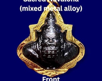 Thai Amulett Anhänger, Rahu Amulett - Wat Chao Am, mystische Kraft der Mondfinsternis-Gottheit, wasserdichter Goldrahmen, kraftvoller thailändischer okkulter Talisman