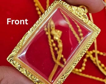 Thai Somdej Amulet Frame Gold Plated | Wat Rakang Buddhist Pendant Case with Loop & Protective Rubber | Premium Thai Amulet