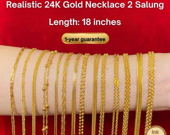 Realistic 24K Gold Necklace 2 Salung | Thai Style Gold Chain | Micron Plated Gold Necklace | Unisex Jewelry Gift | Length: 18 inches