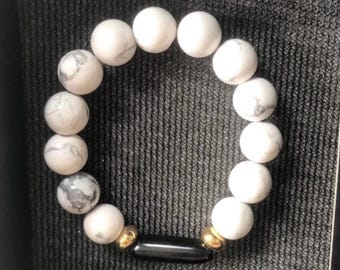Kruba Noi Takrut Bracelet, Howlite Lucky Stone, Thai Amulet, Protection Charm, Metta, Wealth, Wat Sri Don Moon, Chiang Mai