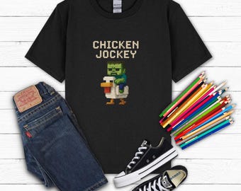 Chicken Jockey Zombie Pixel Art Gamer Shirt Boys Kids T-Shirt, Gamer Tee, Survived Days, Boys Shirt, Kids Shirt