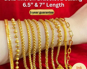 Gold Micron Bracelet 2 Salung Weight | Realistic Gold Plated Bracelet | Thai Gold Clone Jewelry | 6.5” & 7” Length | Pattern 1–11