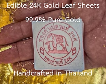 Láminas de oro comestibles de 24 quilates (99,9 % de oro puro) / Pan de oro auténtico, lámina de oro, mascarilla facial, decoración de alimentos, rituales religiosos, manualidades / 4 x 4 cm