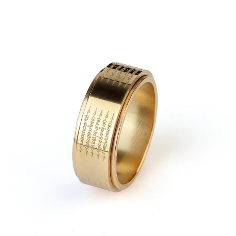 5-Linien-Yant-Schutzring, drehbarer thailändischer Amulettring, lasergeätzte Anziehungskraft für Reichtum und Glück, Heiliges Sak Yant Design, Unisex-Ring Gold_Pattern2