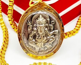Ganesh & Vishwakarma Amulet Pendant | Sacred Hindu Deity Talisman | 24k Gold Nano-Plated Waterproof Amulet | Spiritual Protection Jewelry