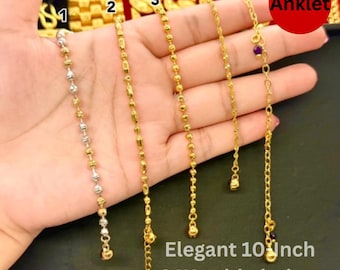 Gold Anklet for Women, 10 Inch Gold Plated Ankle Bracelet, Waterproof Dainty Jewelry, Chain Anklet, Gift for Her, Handmade Thailand