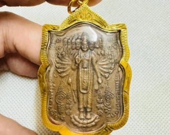 Thai Amulett Anhänger, Kupfer Vishvarupa Narayana Amulett | Thai Gesegnete Hindu Vishnu Kosmische Form Anhänger, Schutz, Erfolg & spirituelle Kraft