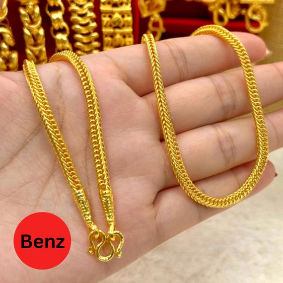 Thai 24K Gold Micron Plated,Necklace 1 Baht,Benz,Four Pillars,Chiffon,Taro,Kachakit Design,Waterproof & Hypoallergenic 24", Luxury Gold Look