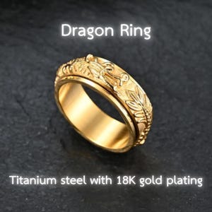 Dragon Ring Gold 18K, Rotating Thai Amulet Powerful Charm Ring, Blessed Lucky, Talisman for Success, Sacred Protective Power