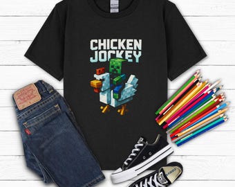 Funny Chicken Jockey Zombie Pixel Art Gamer Shirt Boys Kids T-Shirt, Gamer Tee, Survived Days, Boys Shirt, Kids Shirt
