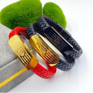 Handmade Braided Leather Bracelet with Thai Talisman Amulets – 5 Sacred Designs | Protection & Prosperity Bracelet for Men and Women