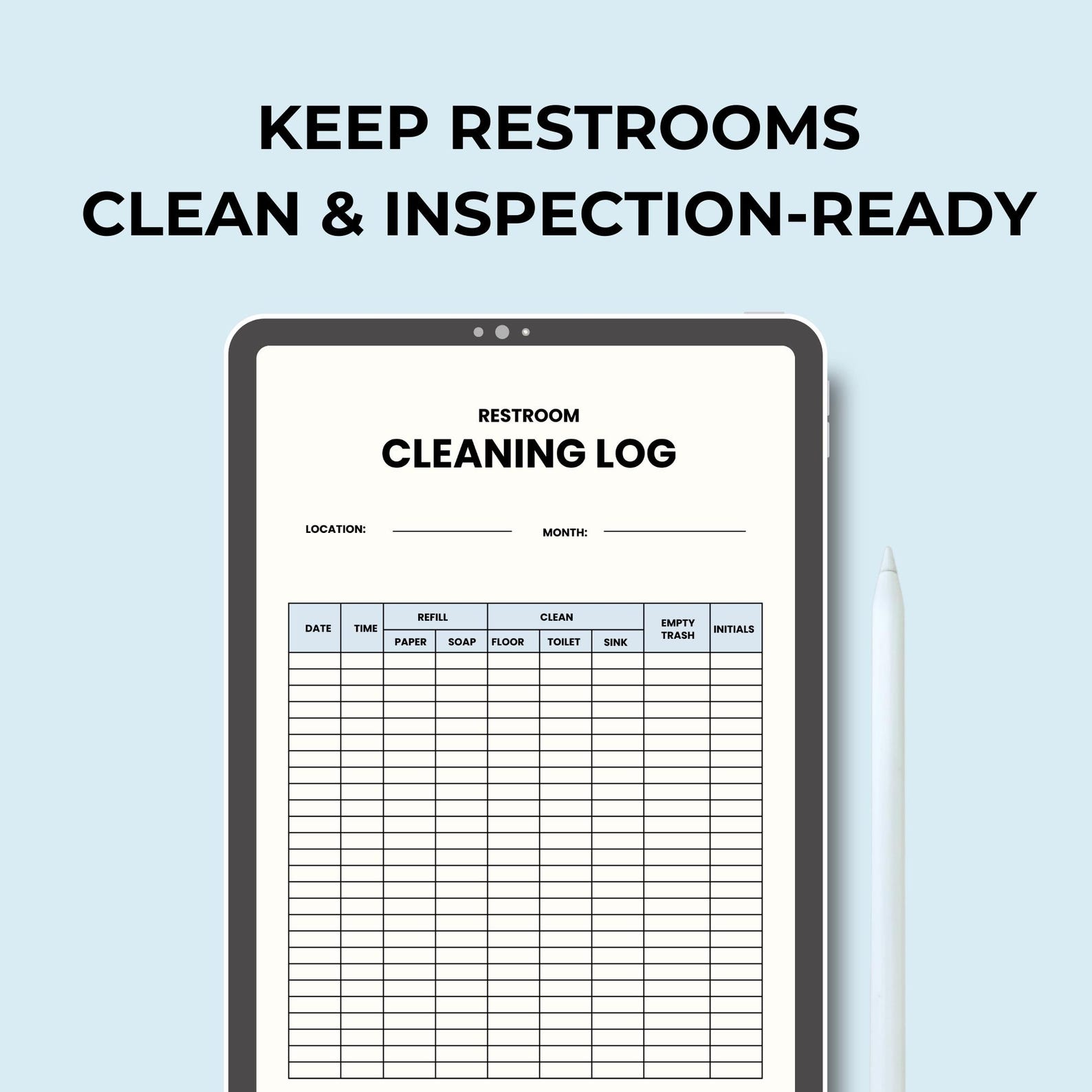 Canva Editable Restroom Cleaning Log | Bathroom Maintenance Tracker ...