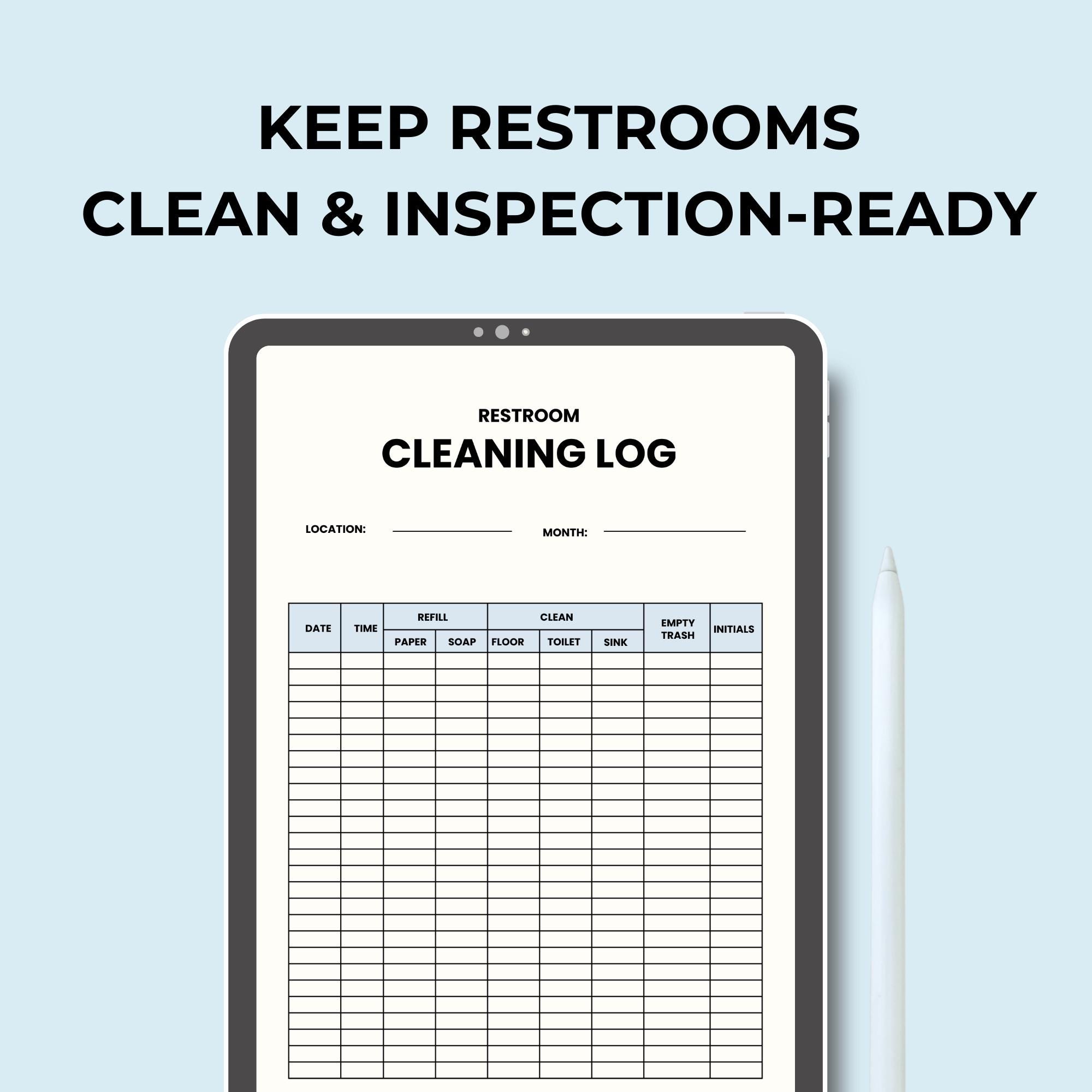 Restroom Service Log Canva Editable Restroom Cleaning Log | Bathroom Maintenance Tracker ...