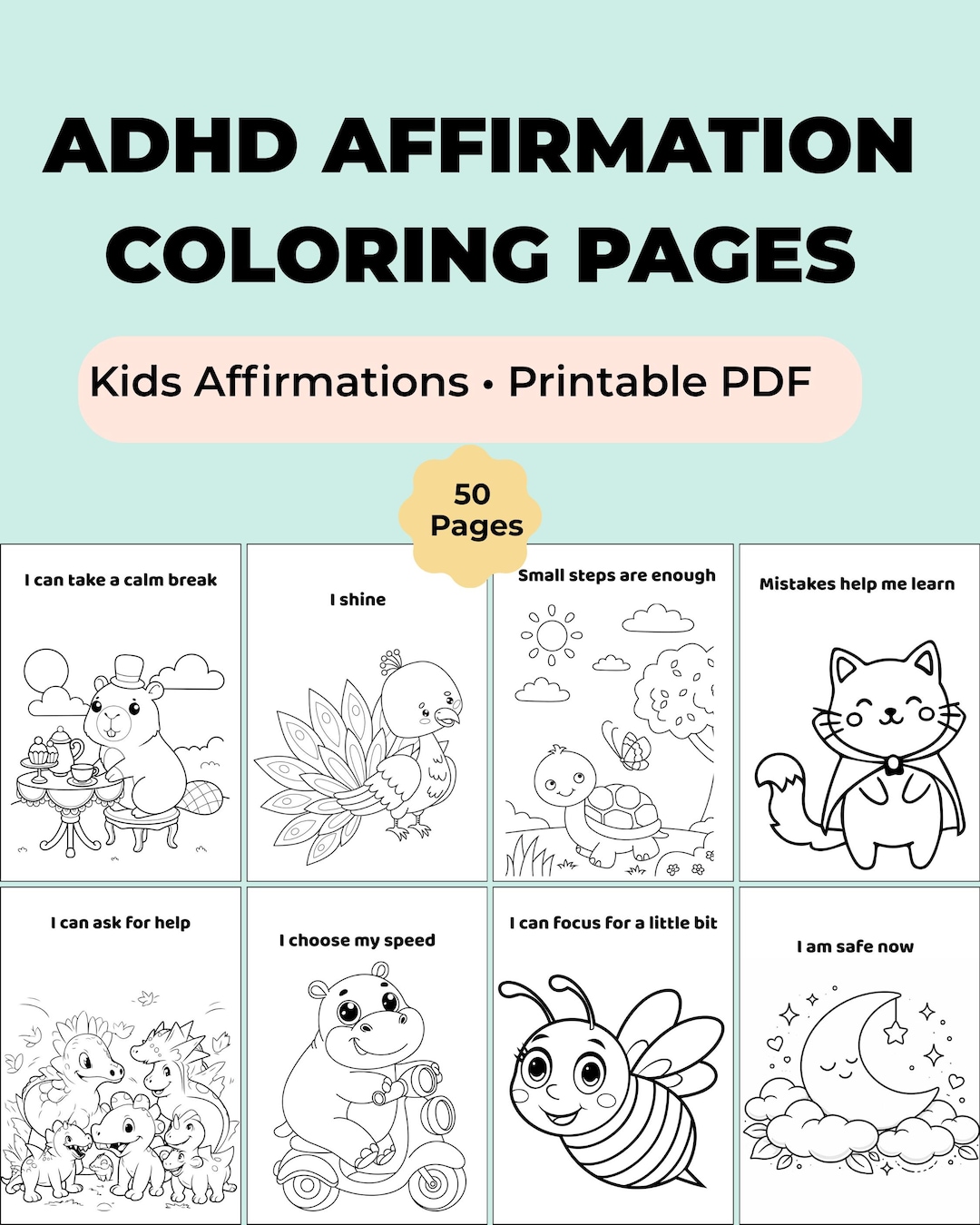 ADHD Coloring Pages for Kids | Calm Down Printable | Affirmations ...