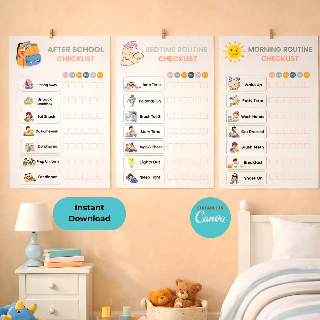 Kids Visual Routine Chart Bundle: Morning After School Bedtime ...