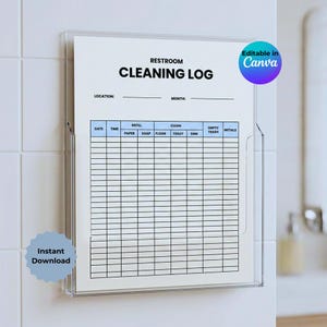 Redigerbar Canva-logg för toalettstädning | Spårare för badrumsunderhåll | A4 + US Letter