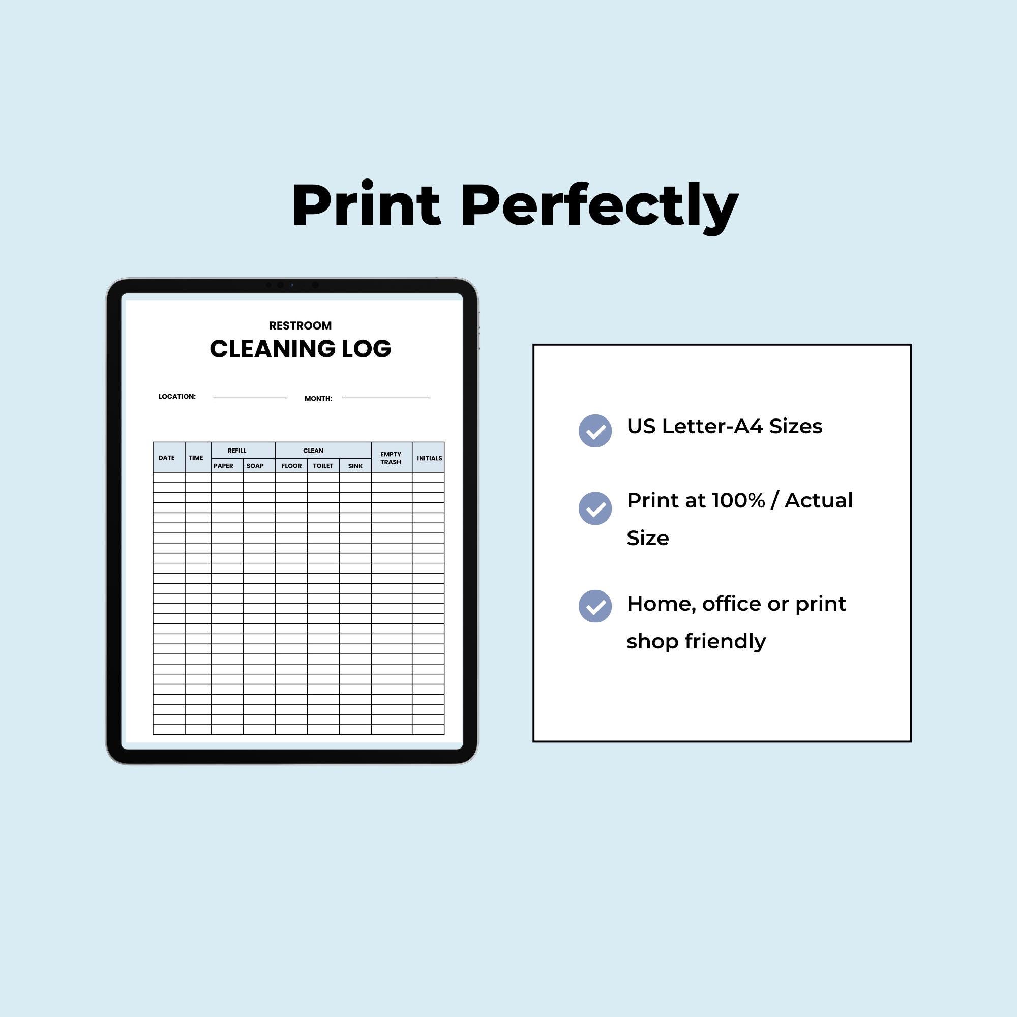 Restroom Service Log Canva Editable Restroom Cleaning Log | Bathroom Maintenance Tracker ...