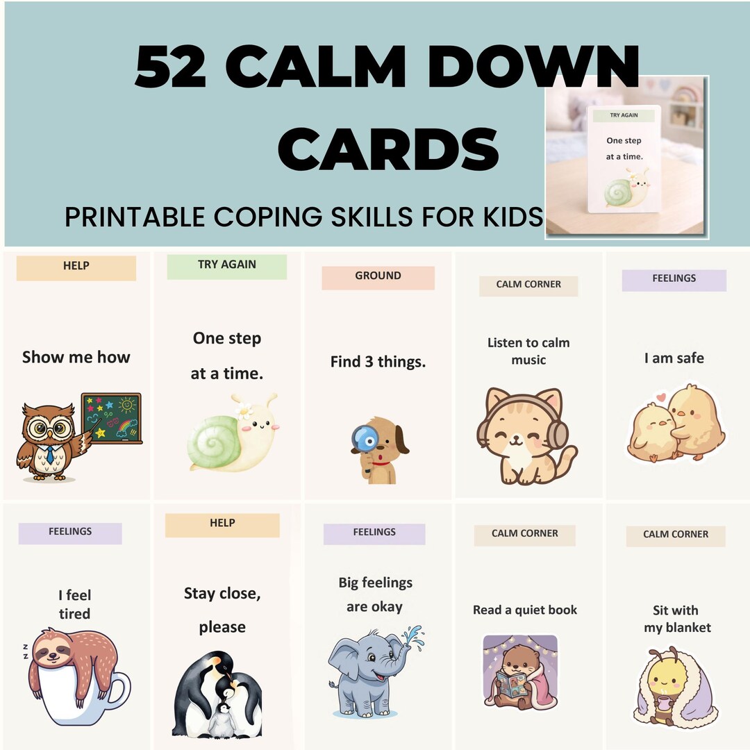 52 Coping Skills Cards for Kids, Calm Corner Printable, Emotional ...