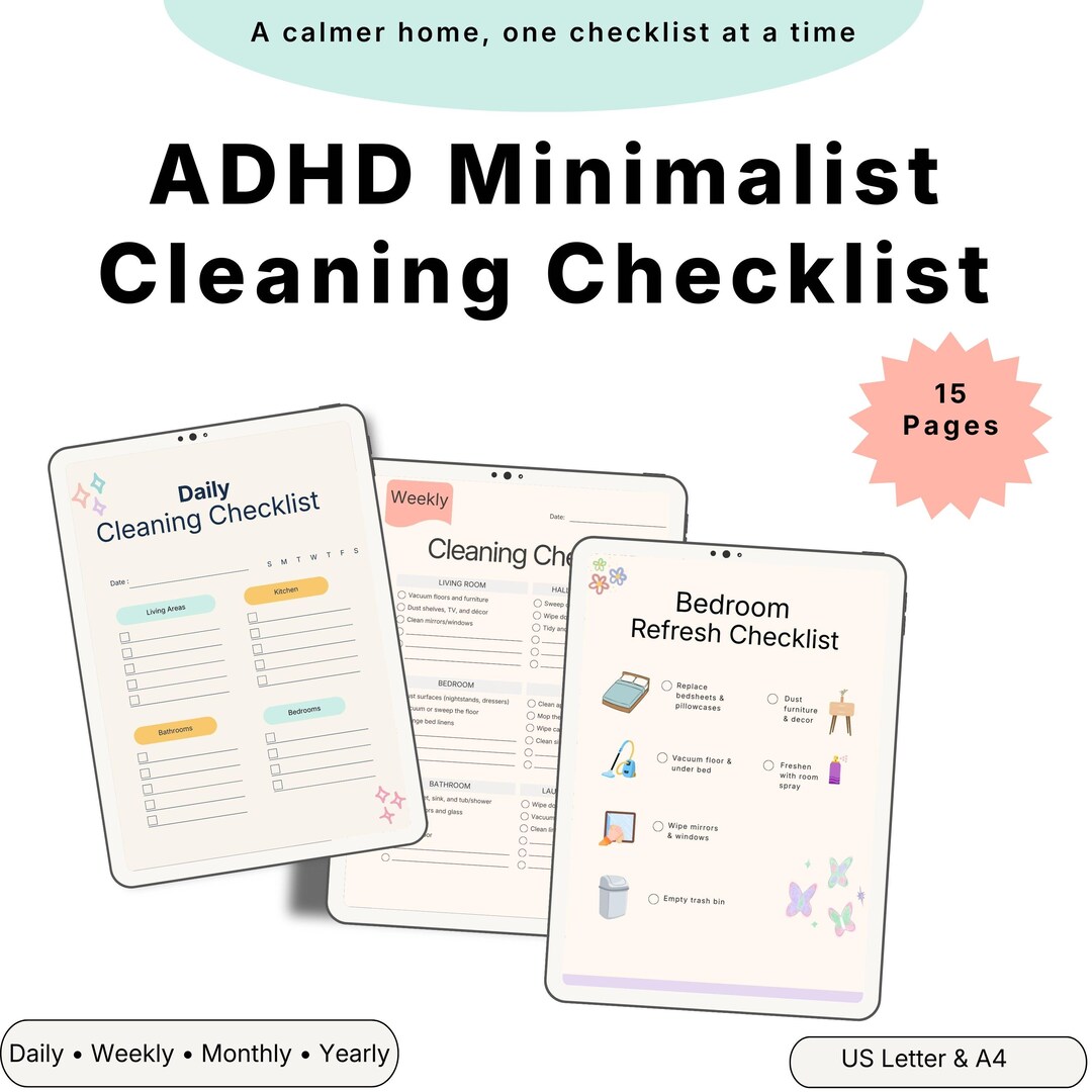 ADHD Cleaning Planner Printable | Minimal Daily, Weekly, Monthly