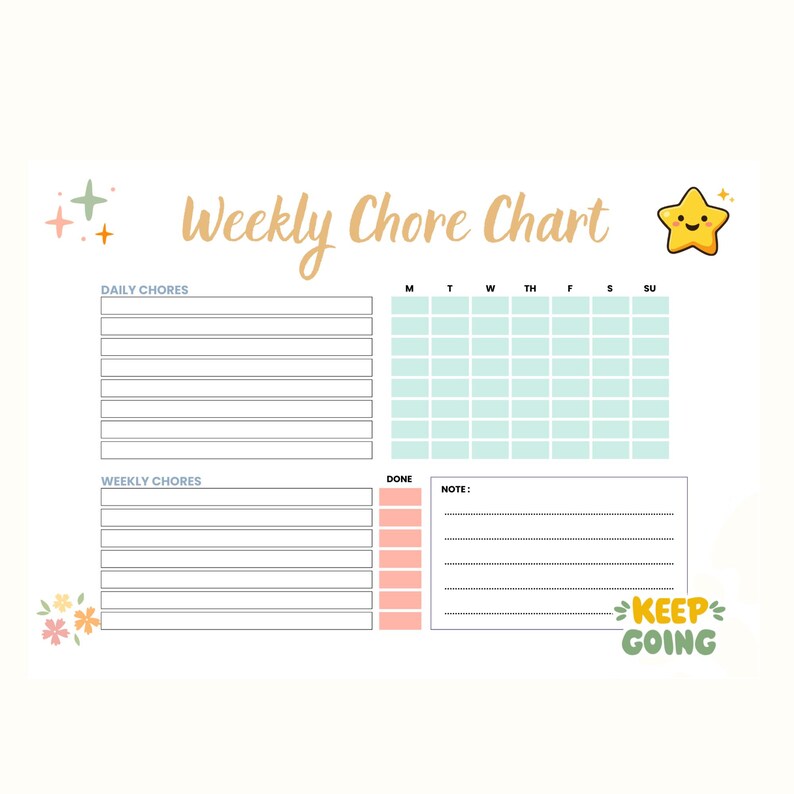 Weekly Chore Chart for Tweens & Teens, Editable Responsibility Tracker ...