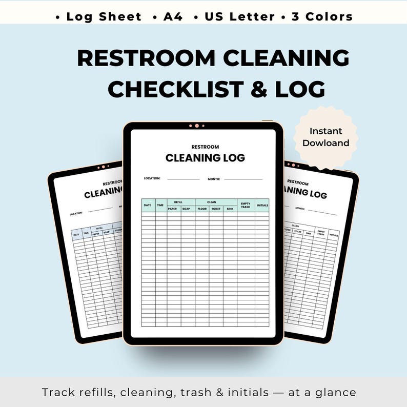 Restroom Use Log Restroom Cleaning Log Sheet | Janitorial Bathroom Checklist | Printable ...