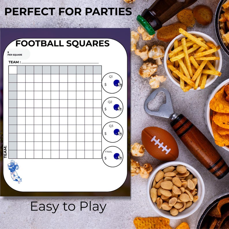 Football Squares Printable (100 Box) Football Pool & Fundraiser Grid