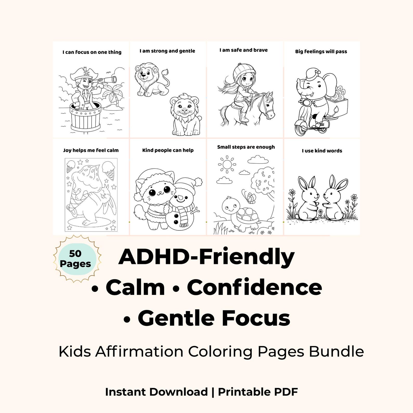 ADHD Affirmation Coloring Pages for Kids – Calm Corner & Emotional ...