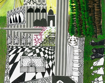 11x14 in Original, Iraqi Funeral Ceremony, Muslim Funeral, Muslim Death Ceremony, Funeral, Green, Death in Islam, Collage, Modern Arab Art
