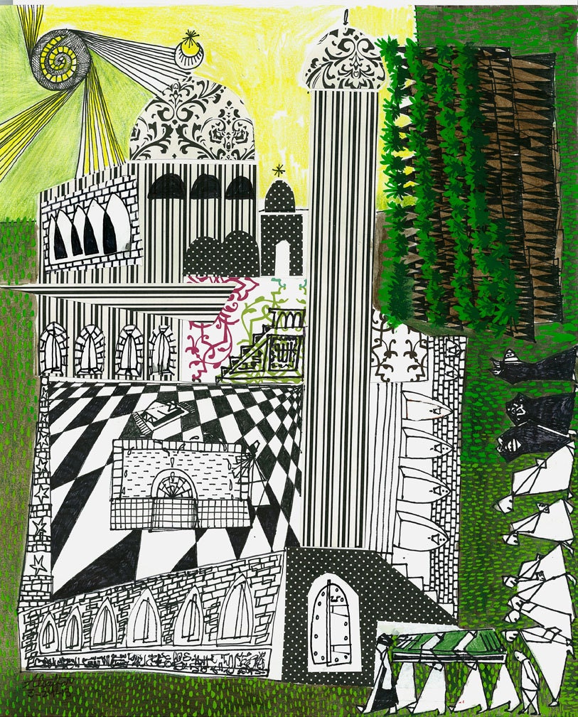 11x14 in Original, Iraqi Funeral Ceremony, Muslim Funeral, Muslim Death Ceremony, Funeral, Green, Death in Islam, Collage, Modern Arab Art