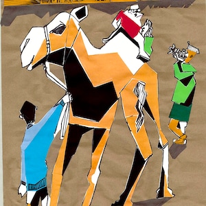 18 x 24 pollici Originale, Cammelli, Deserto arabo, Medio Oriente, Nord Africa, Collage, Deserto arabo, Animali del deserto, Zoo di Phoenix, Giro in cammello, Vita nel deserto