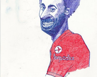 8x10 in Original Drawing, Mohammed Salah, Liverpool Football, Liverpool Star, Egypt Star, Egyptian Football Star