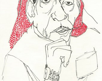 10x14 in Original Drawing, Iraqi Singer, Sa'adi Alhilli, Iraq, Baghdad, Middle East, Iraqi Music, Iraqi Culture