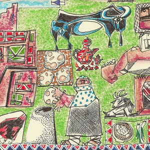 Original 6.75x11.5inDrawing, Arab Marshes, Iraqi Art, Indigenous Iraqi People, Iraq Marshes, Ethnic Arab Art, Primitive Life, Mesopotamia