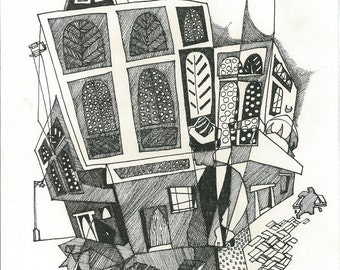 Original 11x14in, Baghdad shenasheel,  Modern Arab Art, Iraqi Architect, Iraqi Culture, Iraqi Fine Art, Iraqi Neighborhood, Traditional Iraq