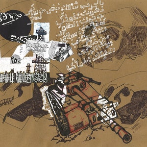 39x36 cm Original Zeichnung,Highway Of Death, Kuwait Krieg,Golfkrieg, Wüstensturm,Irak Krieg,Saddam Hussain, Amerikanischer Krieg,Irakische Armee,