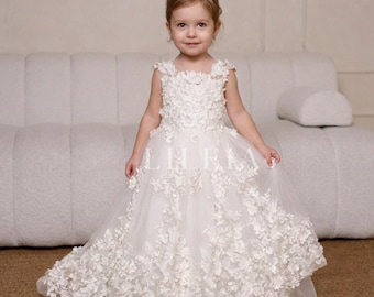 Handmade Lace Flower Girl Dress, First Communion Dress, Princess Ball Gown, Birthday Party Outfit
