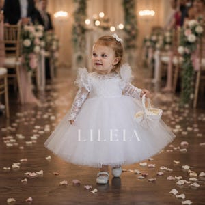 White Long Sleeve Baby Dress - Flower Tutu Dress For Girl 0-24 Months