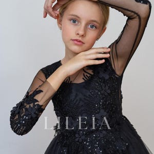 Black Party dress for Girl, Black Tutu Girl Gown, Black lace Flower Girl Dress