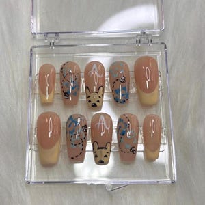 Character Press On Nails - Winnie the Pooh Inspired Nails with Elegant French Tips, Bees, and Colorful Flowers for Baby Shower.