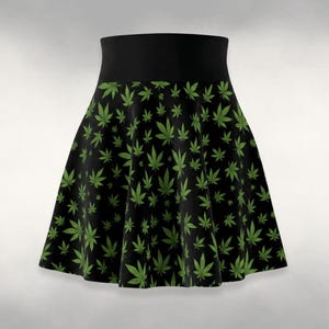 Weed Skater Skirt, High Waisted Festival Outfit, 420 Clothing, Stoner Girl Gift, Cannabis Leaf Print Mini Skirt, Cute Rave Gear Soft Stretch