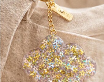 Resin Cloud Keychain with Gold Star Glitter – Dreamy Bag Charm
