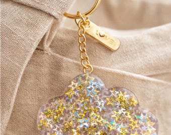 Cloud Keychain with Star Glitter – Gold Star Cloud Charm – Dreamy Gift, Shine On Keychain