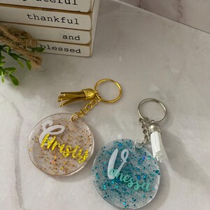 Personalized Glitter Acrylic Keychain: Custom Name Key Ring with Tassel