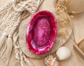 Handmade Pink Resin Oval Trinket Dish | Jewelry Holder, Vanity Catchall