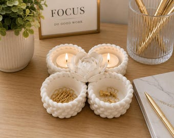Handmade Floral Trinket Tray | Jewelry Organizer, Tea Candle Holder, Farmhouse Decor