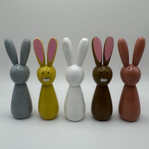 Set of 5 Wooden Peg Bunnies