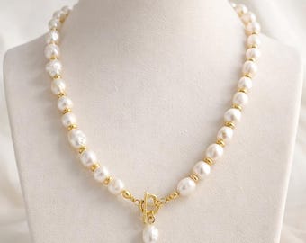 Baroque Pearl Necklace for Bride, Bridal Freshwater Pearl Choker with Heart Toggle, Wedding Jewelry
