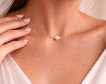 Pärlhalsband, Pärlhalsband för brudpar, Elegant bröllopshalsband, Minimalistiska brudsmycken, Brudtärnepresent, Mors dag-present