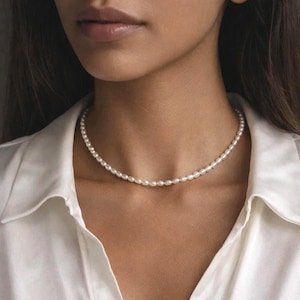 Genuine Freshwater Pearl Necklace, Dainty Minimalist Pearl Choker, Bridal Jewelry